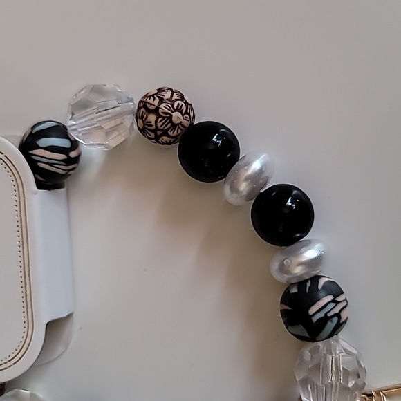 Faux Pearl and Black Brown Multicolored and Clear Bead Bracelet Keychain - Picture 4 of 5
